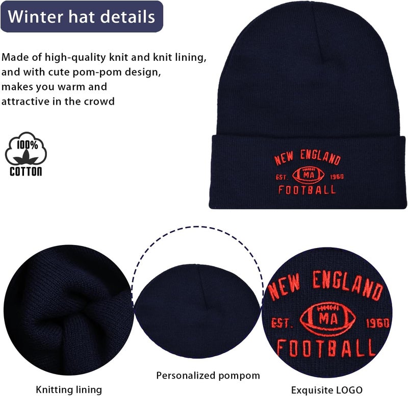 mtstaowe Vintage Classic Skull Cap Embroidery Beanie Fasion Hat Cuffed Winter Hat Knit Comes with Warm Gloves Gifts for Men Women Fans - Image 2